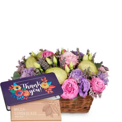 Poésie florale avec Munz tablette de chocolat "Thank you"